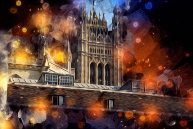 Londra 'nın büyük Ben sanat eseri çizimi, çizim, eğlenceli tasarım, antika retro