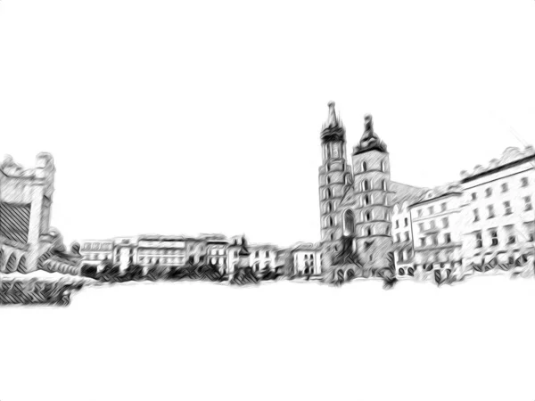 Old City Krakow Art Illustration Retro Vintage — Stock Photo, Image