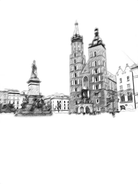 Old City Krakow Art Illustration Retro Vintage — Stock Photo, Image