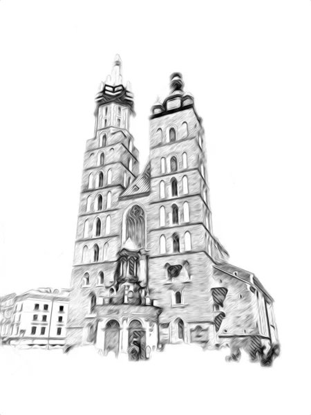 Old City Krakow Art Illustration Retro Vintage — Stock Photo, Image