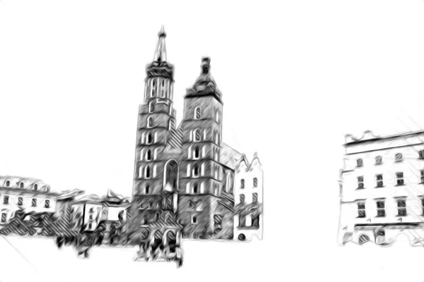 Old City Krakow Art Illustration Retro Vintage — Stock Photo, Image