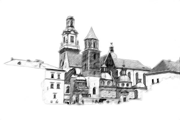 Old City Krakow Art Illustration Retro Vintage — Stock Photo, Image