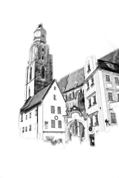 Wroclaw City Poland Retro Vintage Art Draw Sketch — 스톡 사진