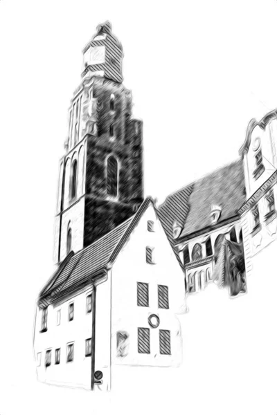 Wroclaw City Poland Retro Vintage Art Draw Sketch — 스톡 사진