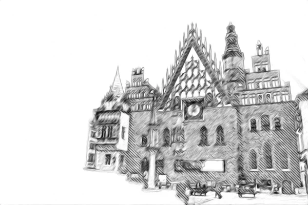 Wroclaw City Poland Retro Vintage Art Drawing Sketch Illustration — Stock Photo, Image