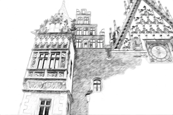 Wroclaw City Poland Rétro Vintage Art Dessin Croquis Illustration — Photo