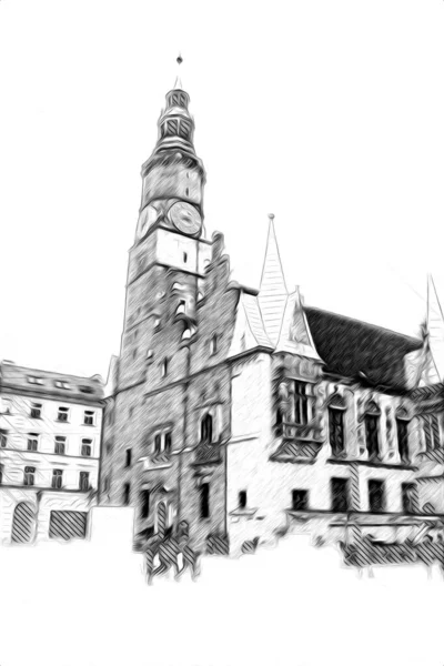 Wroclaw City Poland Retro Vintage Art Drawing Sketch Illustration — Stock Photo, Image