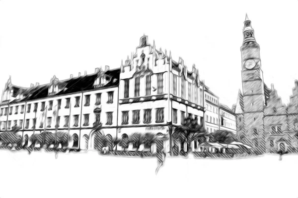 Wroclaw City Poland Retro Vintage Art Drawing Sketch Illustration — Stock Photo, Image