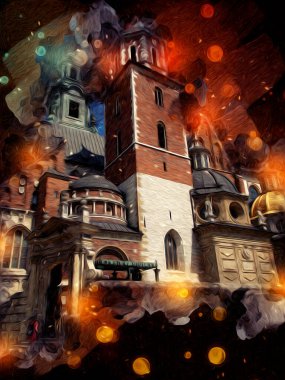 Eski şehir Krakow sanat illüstrasyonları antika