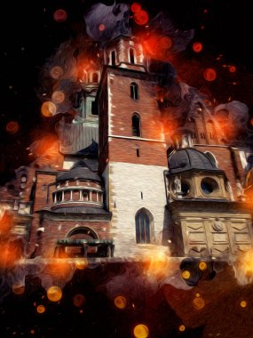 Eski şehir Krakow sanat illüstrasyonları antika