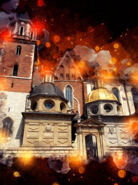 Eski şehir Krakow sanat illüstrasyonları antika