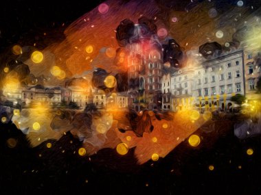 Eski şehir Krakow sanat illüstrasyonları antika