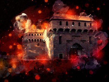 Eski şehir Krakow sanat illüstrasyonları antika