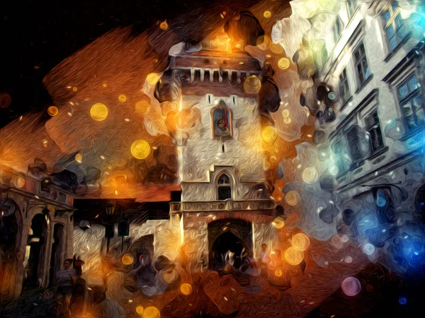 Old City Krakow Art Illustration Retro Vintage — Stock Photo, Image