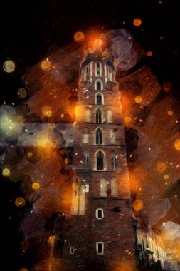 Eski şehir Krakow sanat illüstrasyonları antika