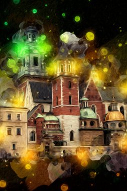 Eski şehir Krakow sanat illüstrasyonları antika