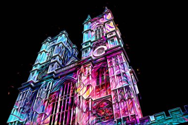 Londra 'nın büyük Ben sanat eseri çizimi, çizim, eğlenceli tasarım, antika retro