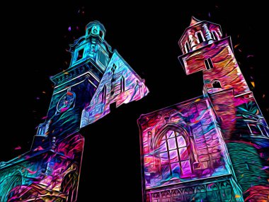 Eski şehir Krakow sanat illüstrasyonları antika