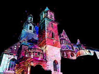 Eski şehir Krakow sanat illüstrasyonları antika