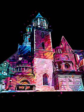 Eski şehir Krakow sanat illüstrasyonları antika