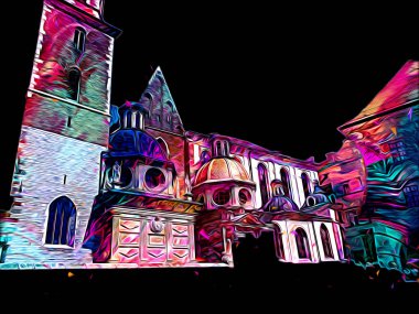 Eski şehir Krakow sanat illüstrasyonları antika