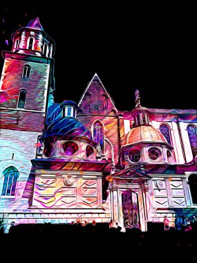 Eski şehir Krakow sanat illüstrasyonları antika