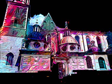 Eski şehir Krakow sanat illüstrasyonları antika