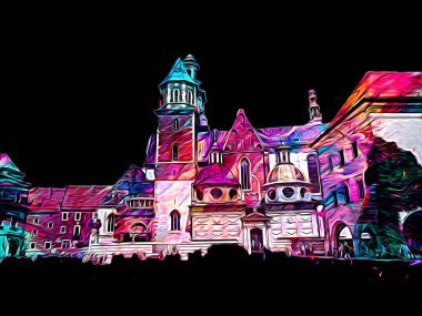 Eski şehir Krakow sanat illüstrasyonları antika