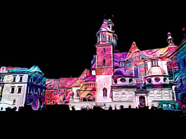 Eski şehir Krakow sanat illüstrasyonları antika