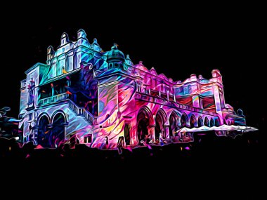 Eski şehir Krakow sanat illüstrasyonları antika