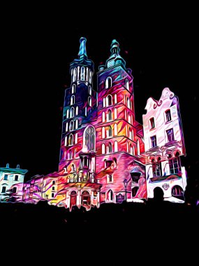 Eski şehir Krakow sanat illüstrasyonları antika