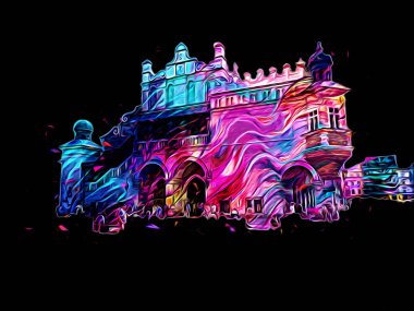 Eski şehir Krakow sanat illüstrasyonları antika