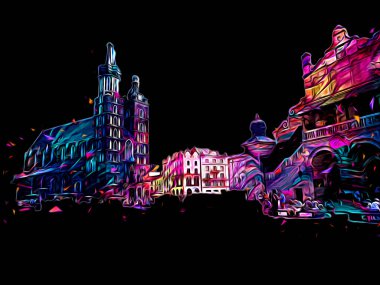 Eski şehir Krakow sanat illüstrasyonları antika