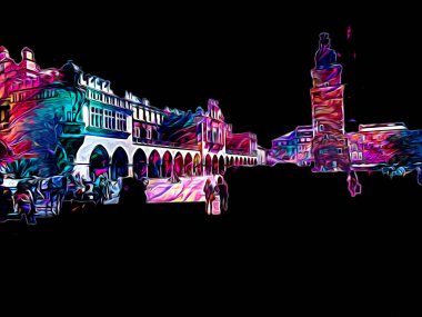 Eski şehir Krakow sanat illüstrasyonları antika