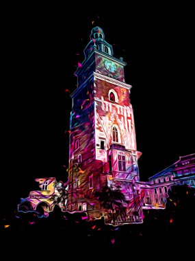 Eski şehir Krakow sanat illüstrasyonları antika