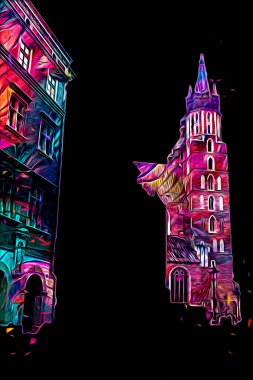 Eski şehir Krakow sanat illüstrasyonları antika