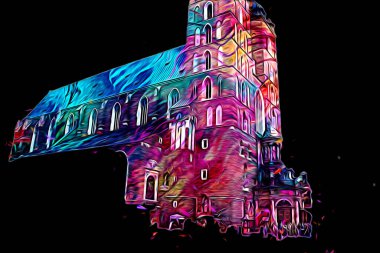 Eski şehir Krakow sanat illüstrasyonları antika