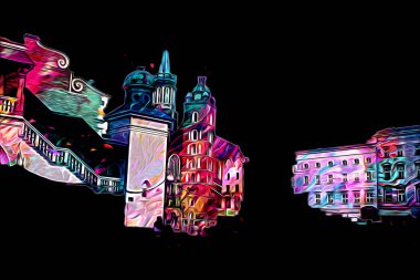 Eski şehir Krakow sanat illüstrasyonları antika