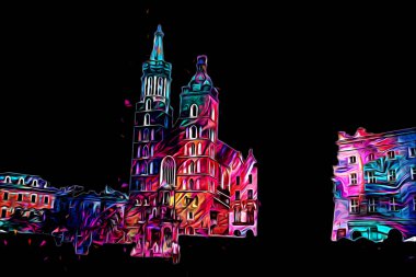 Eski şehir Krakow sanat illüstrasyonları antika