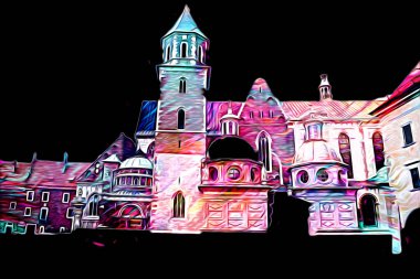 Eski şehir Krakow sanat illüstrasyonları antika