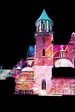 Eski şehir Krakow sanat illüstrasyonları antika