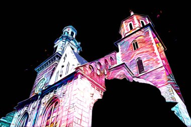 Eski şehir Krakow sanat illüstrasyonları antika