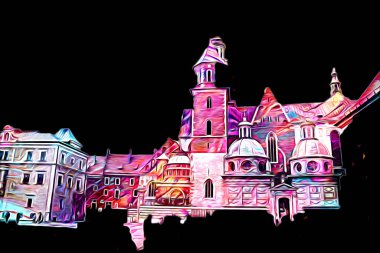 Eski şehir Krakow sanat illüstrasyonları antika