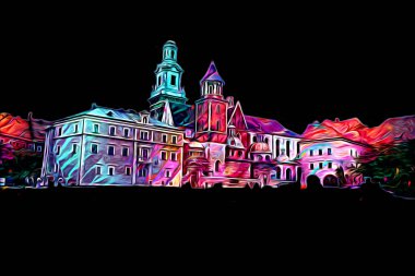 Eski şehir Krakow sanat illüstrasyonları antika