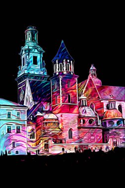 Eski şehir Krakow sanat illüstrasyonları antika