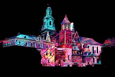 Eski şehir Krakow sanat illüstrasyonları antika