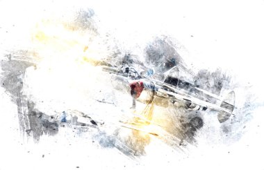 Beyaz arka planda izole edilmiş eski bir savaş uçağı.