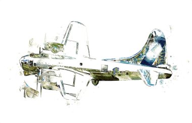 Beyaz arka planda izole edilmiş eski bir savaş uçağı.