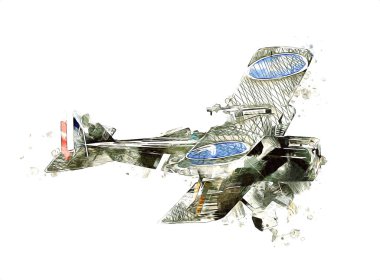 Beyaz arka planda izole edilmiş eski bir savaş uçağı.