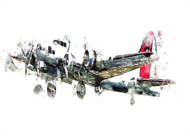 Beyaz arka planda izole edilmiş eski bir savaş uçağı.